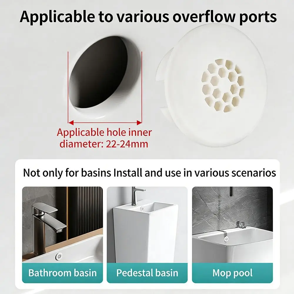 Plastic Sink Overflow Cover Anti Backflow Round Overflow Ring Plug Decorative Easy Install Washbasin Overflow Ring