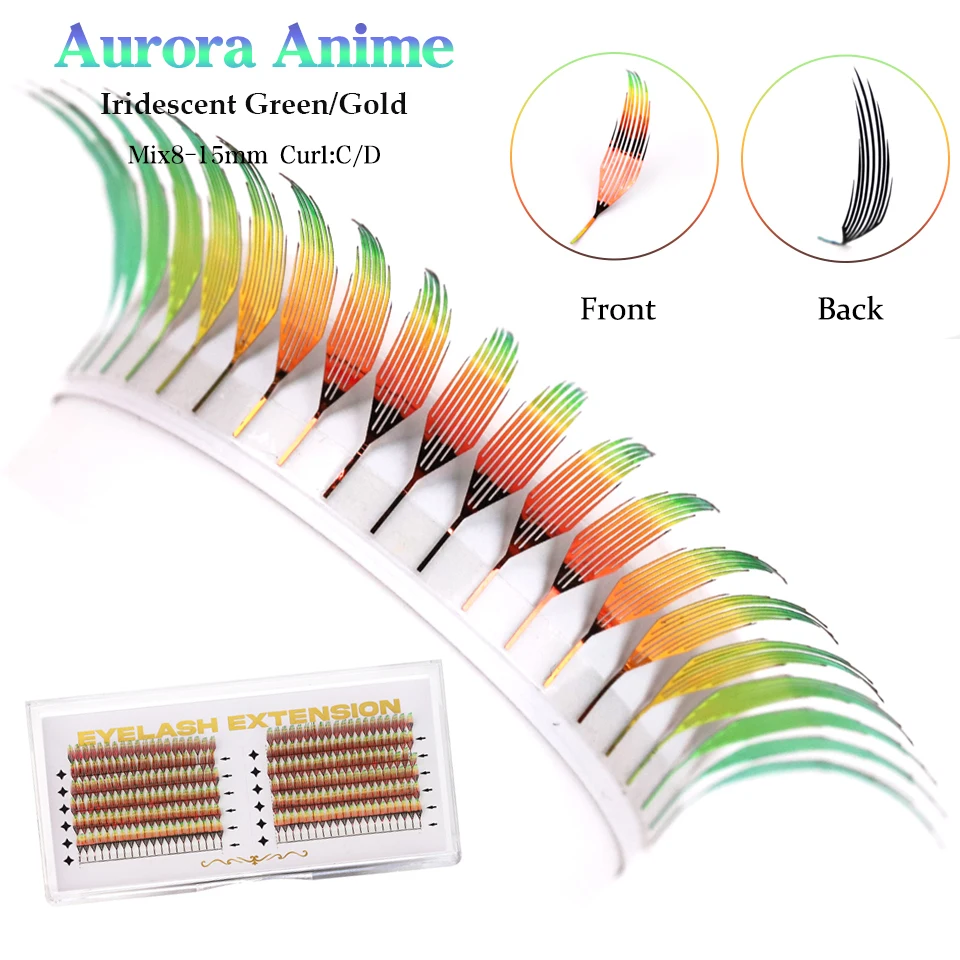 

RUJADE Tinsel Comic Spire Lashes Premade Fans Eyelash Extensions Dual Sided Holographic Colored Manga False Lashes For Christmas