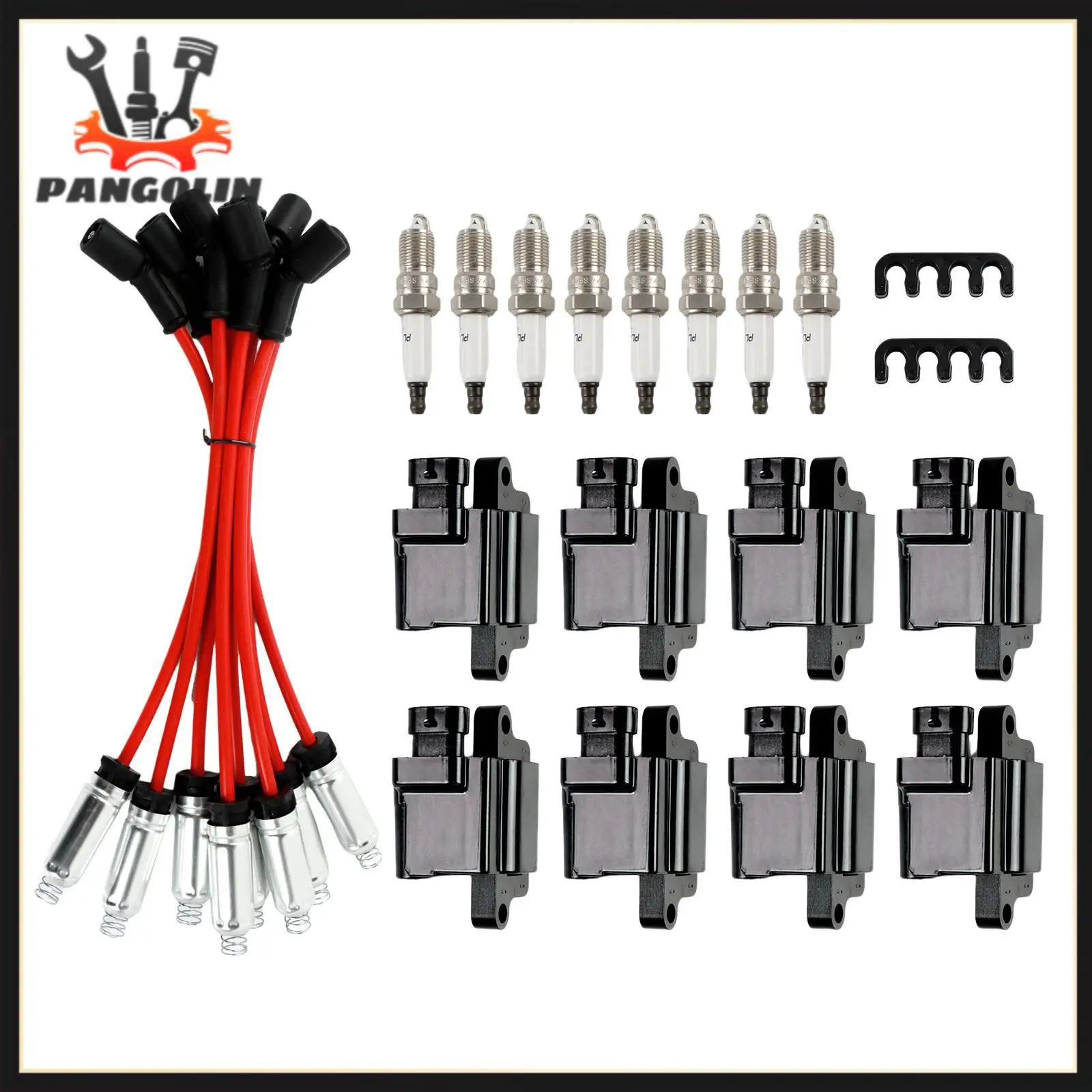 8pcs Ignition Coils +8pcs Iridium Spark Plugs+8pcs Spark Plug Wires For Chevy GMC 4.8L 5.3L 6.0L 8.1L UF271 Ignition Wear Part