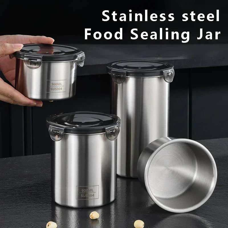

Stainless Steel Food Container Sealed Tank Food Coffee Beans Snack Storage Cans Tea Leaf Container Organizer Kitchen Accessories