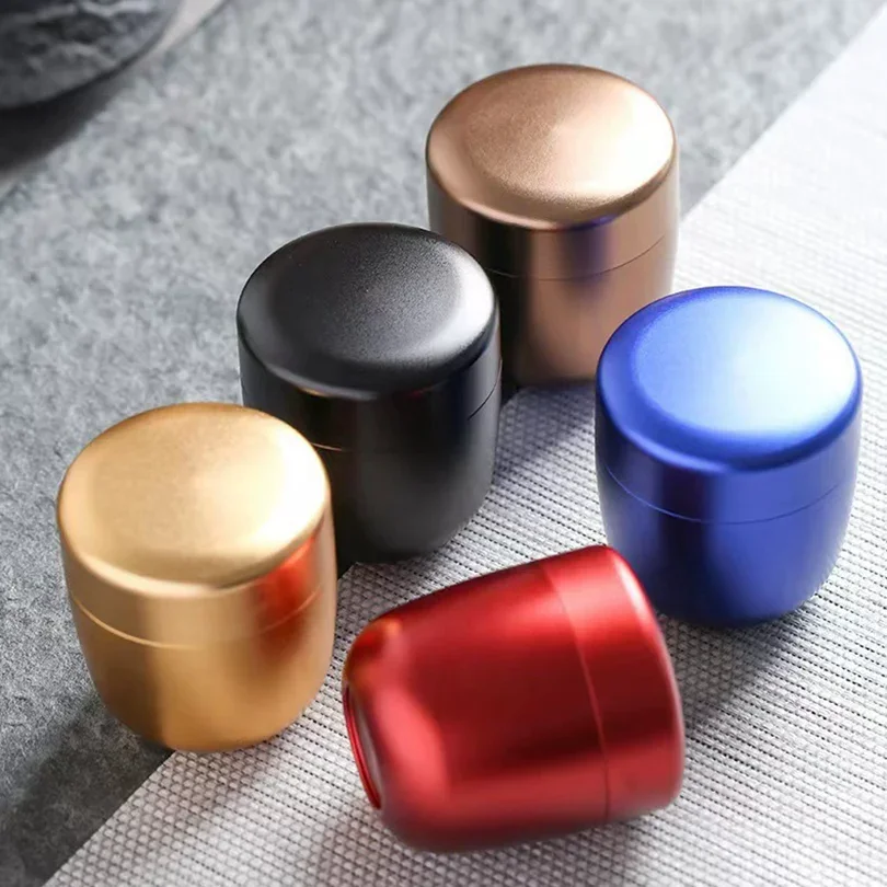 1pc Mini Food Nut Candy Storage Container Portable Sealed Jar Metal Box Aluminum Alloy Travel Moisture-proof Solid Color Tea Can