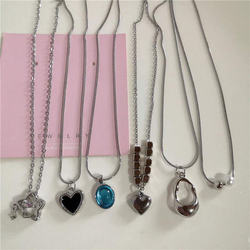 Kpop Mode einfache Stern Herz Wasser tropfen Anhänger Halsreif Schlüsselbein Kette Halskette Hals Schmuck Frauen Männer ästhetisch 2k Accessoires