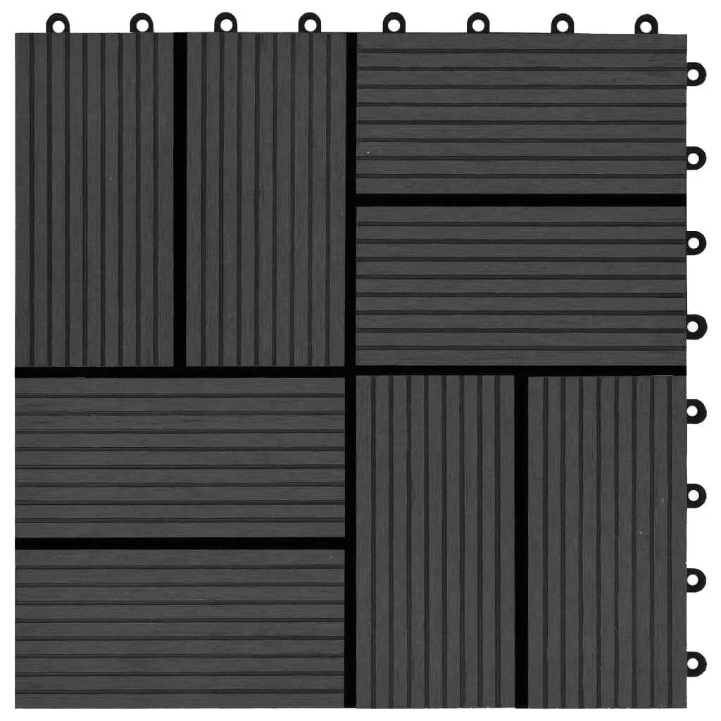 11 peças de telhas WPC 11,8 x 11,8 polegadas - pretas, 1 m2 para piso externo