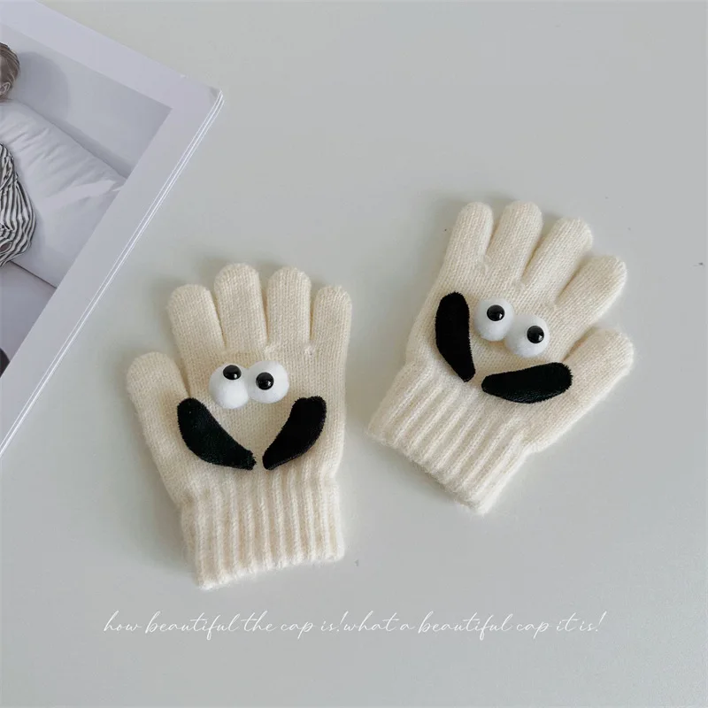 Cute Cartoon Knitted Kids Gloves Mittens for Boys Girls Autumn Winter Winterproof Warm Children Baby Finger Gloves 3-7 Years Old