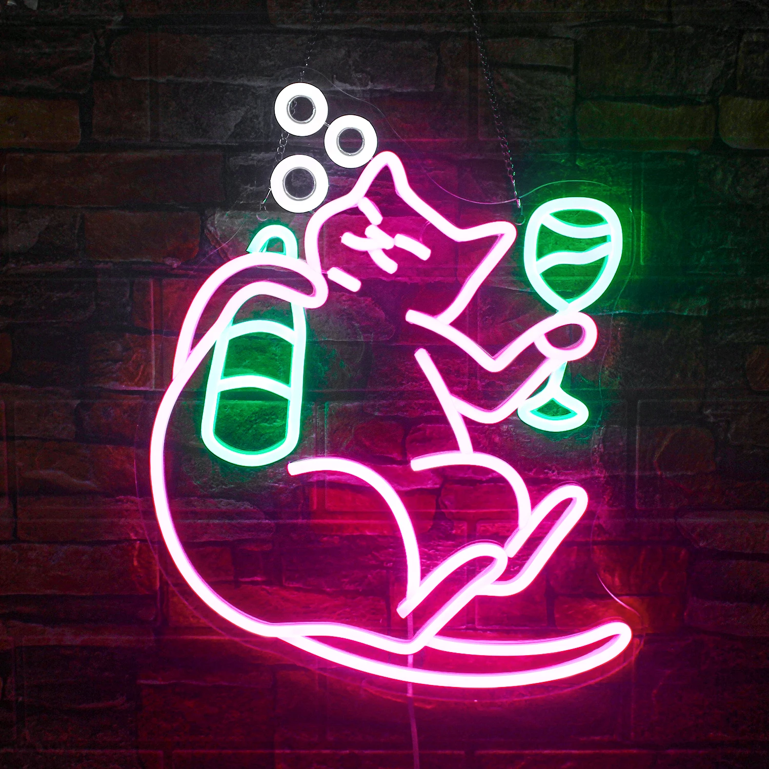 

Cat Beer Neon Sign for Wall Decor USB Dimmable Pink Animal Light for Bedroom Men Cave Bar Cat Theme Birthday Party Area Decor