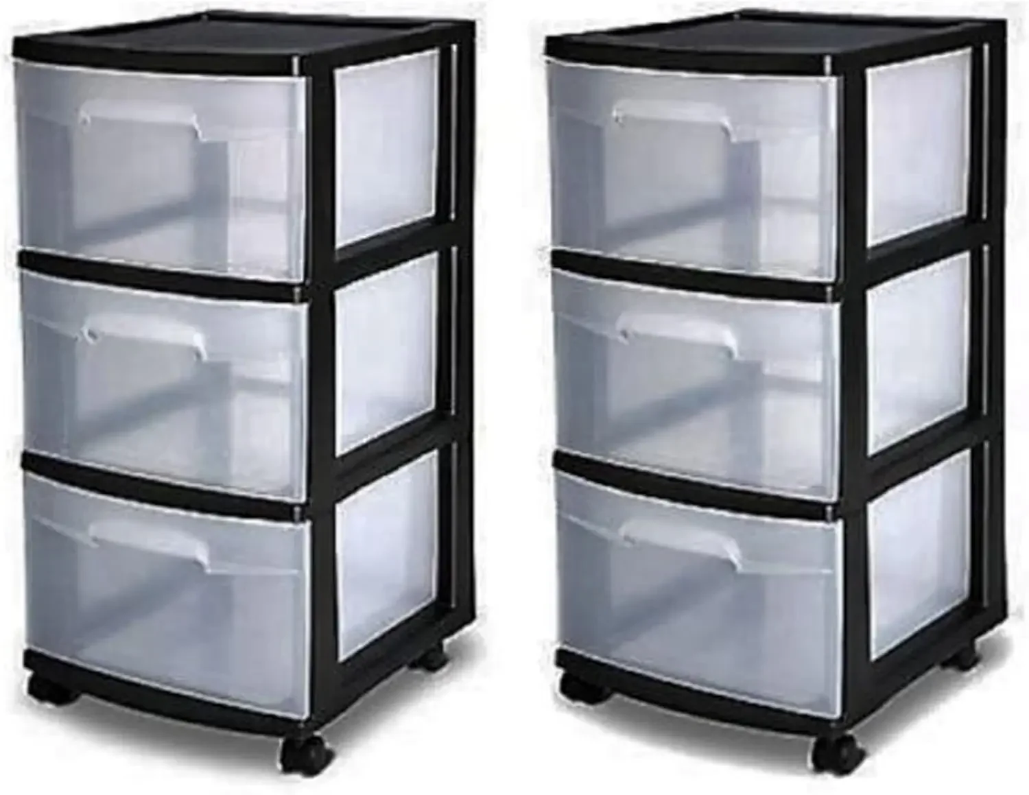 

3 Drawer Organizer Cart Black Plastic Craft Storage Container Rolling Bin Set 2