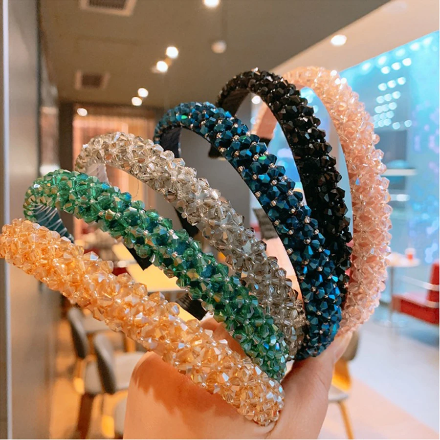 Aros de cristal strass para mulheres, tiaras brilhantes, bandas de cabelo bisel, moda coreana, acessórios de luxo, meninas