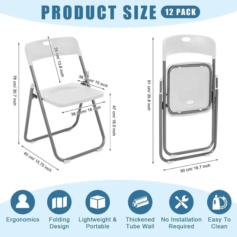 12 Pack Folding Plastic Chair With 330lb Capacity Stackable Folding Chair Portable Metal Foldable Chair Fold Up Chairs