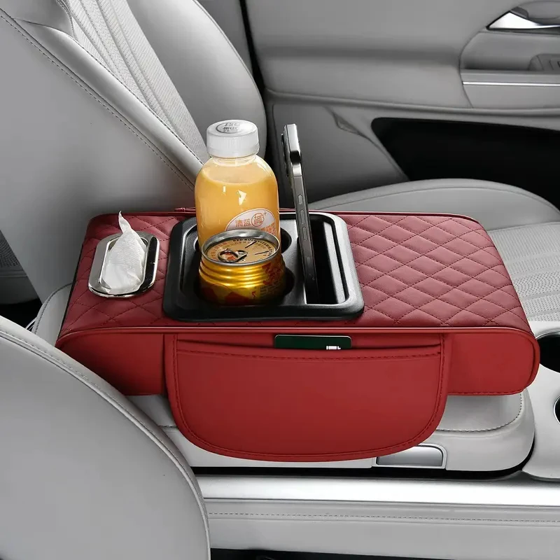 Car Armrest Box Heightening Cushion with Tissue Box Storage Bag Auto Center Console Arm Rest Pad Waterproof Storage Phone Wallet
