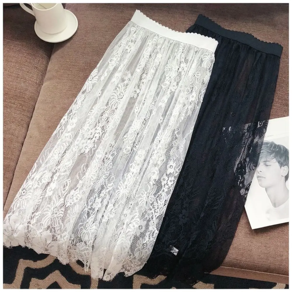 Elegant Lace Mesh Slip Skirt For Qipao Long White Underskirt Breathable A Line Petticoat Women Inner Layering Dress Base Garment