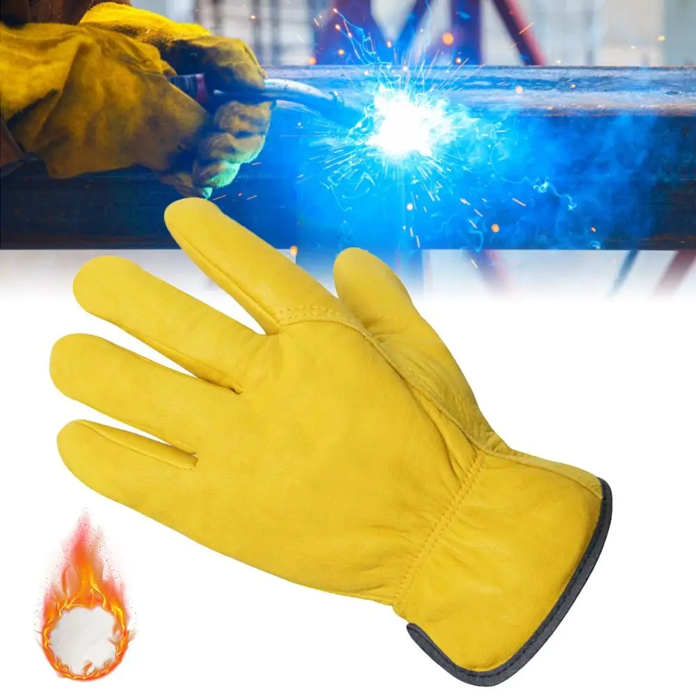 A Pair Cleaning Thickened Freezer Cold Leather Garden Plush Work Gloves Winter Warm Driving Gloves Labor Gloves