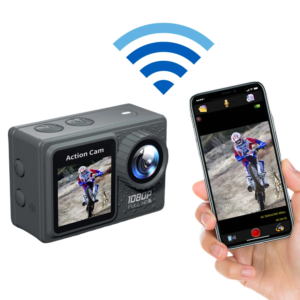 Cámara de pantalla dual 1080P 30FPS Cámara de grabación 120 grabadora de vídeo de ejercicio gran angular con kit de accesorios