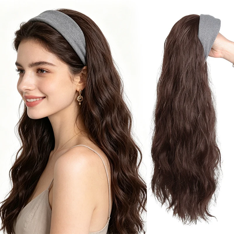 

Wig Half Head Cover Female Water Ripple Natural Invisible Detachable Synthetic Hair Hoop Wig