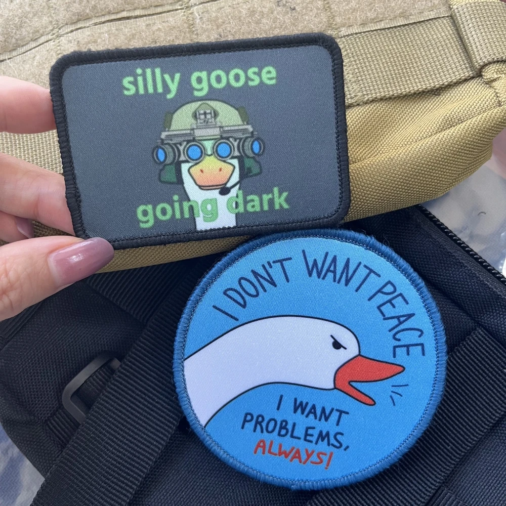 Silly Goose  ‘I Don't Want Peace' Morale Tactical Patches Tactical Backpack Printed Hook and Loop Sticker