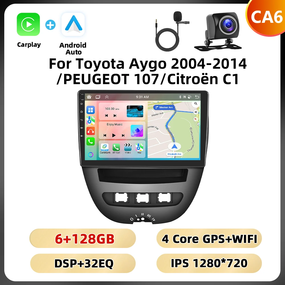 Podofo 10.1 ''8Core Autoradio Voor Toyota Aygo 2004-2014/PEUGEOT 107/Citroën C1 multimedia Speler Carplay Android Auto GPS WIFI