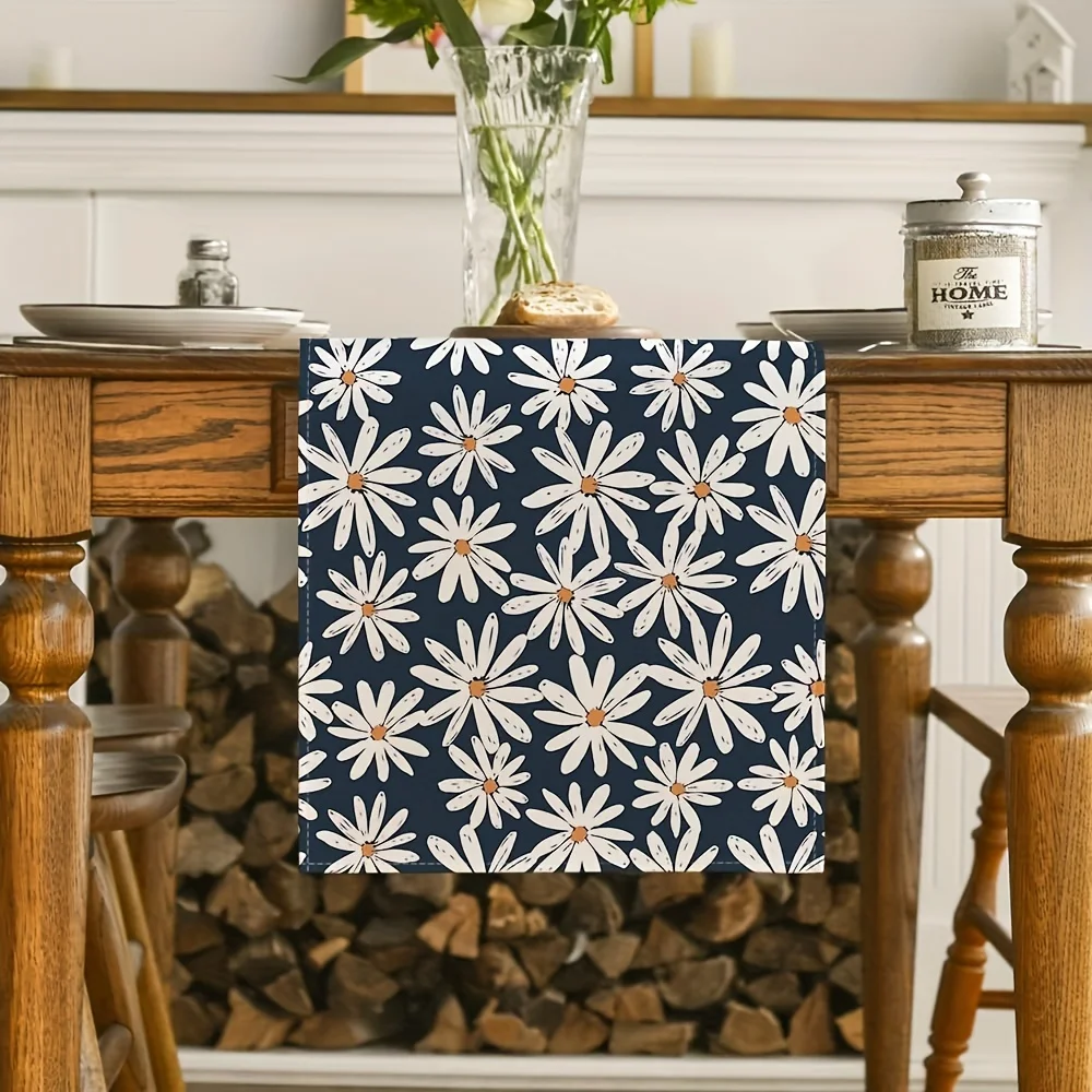 1 Daisy Floral Table Runner 2D Single Print Fresh Stylish Durable Table Runner Home Dining Room Kitchen Party Spring Vibe Decor