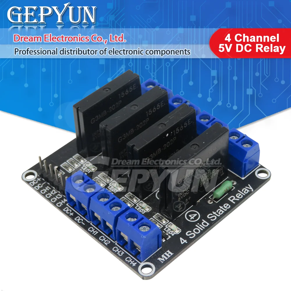 1pcs 4 Channel 5V DC Relay Module Solid State Low Level G3MB-202P Relay SSR AVR DSP for arduino