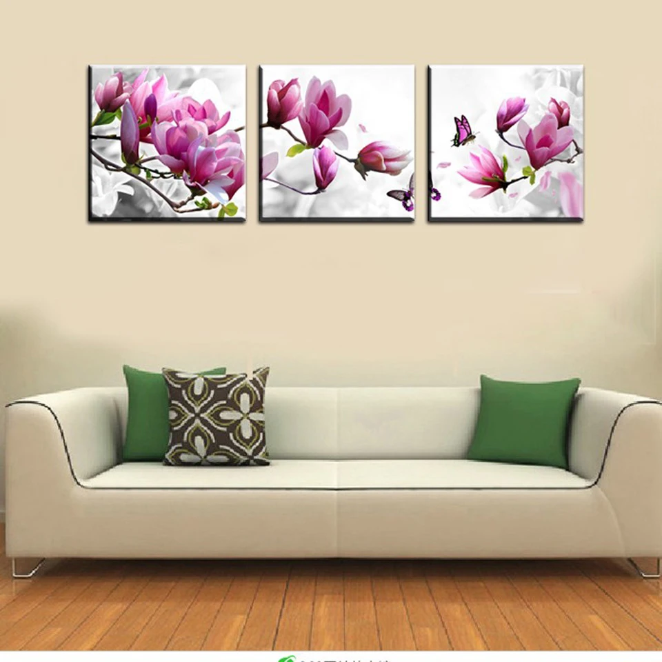 full square/round drill Triptych 5d diy diamond painting 3 Pieces Purple Pink Tulip Flower Butterflies mosaic embroidery kit