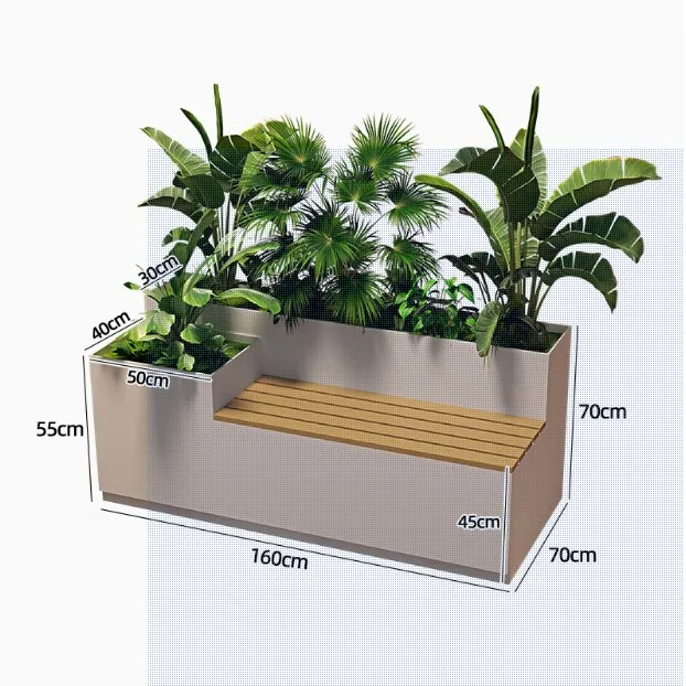 Custom outdoor stainless steel stool, flower box, mobile flower trough, iron flower rack, outdoor display enclosure