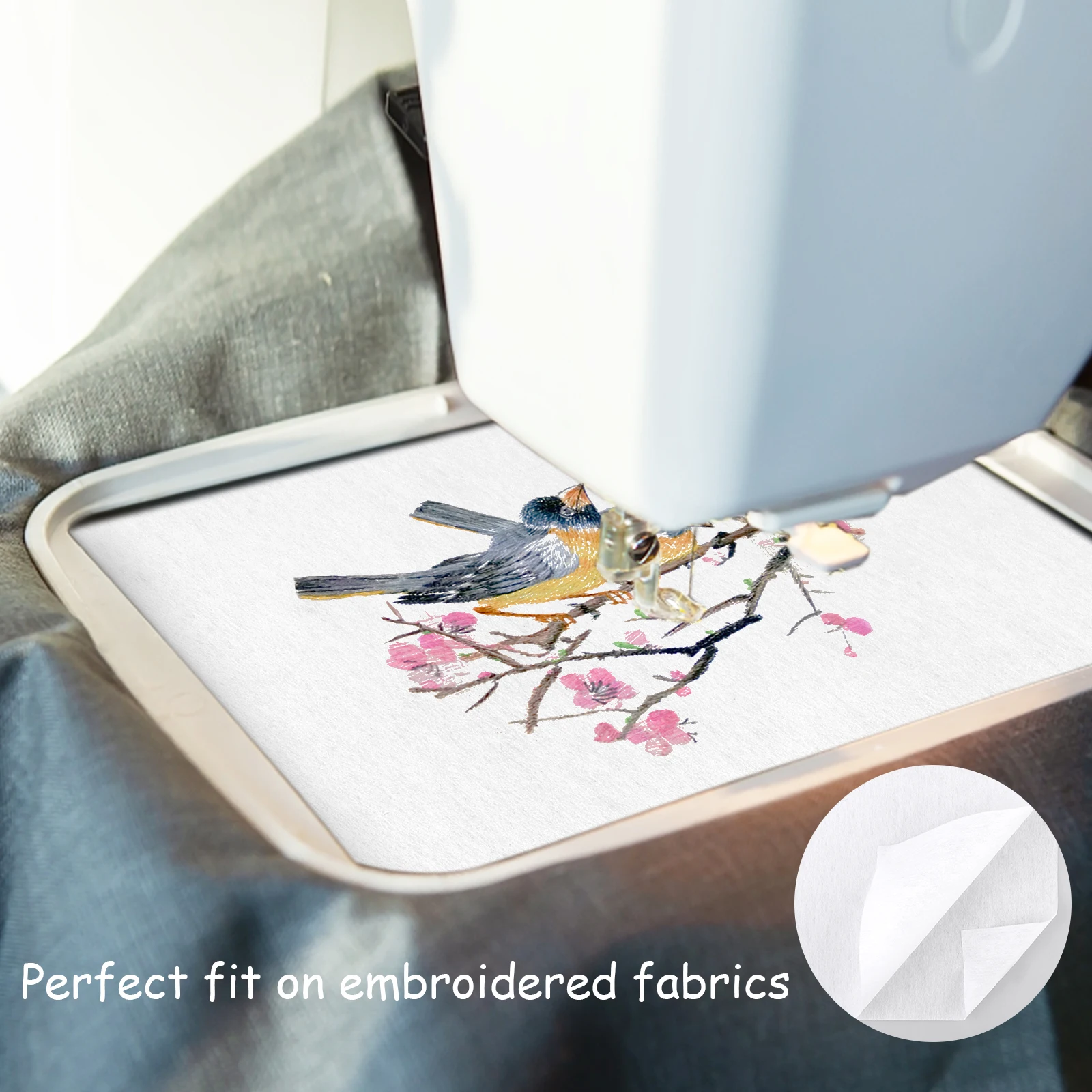 Stabilisateur de broderie détachable, 8x8 pouces, support de broderie, pour cerceaux de broderie, feuilles prédécoupées, 300/400 pièces