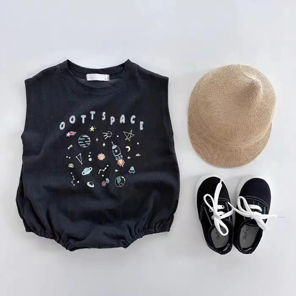 Summer new newborn baby cotton galaxy universe short sleeve climbing suit ultra-thin soft fart jumpsuit