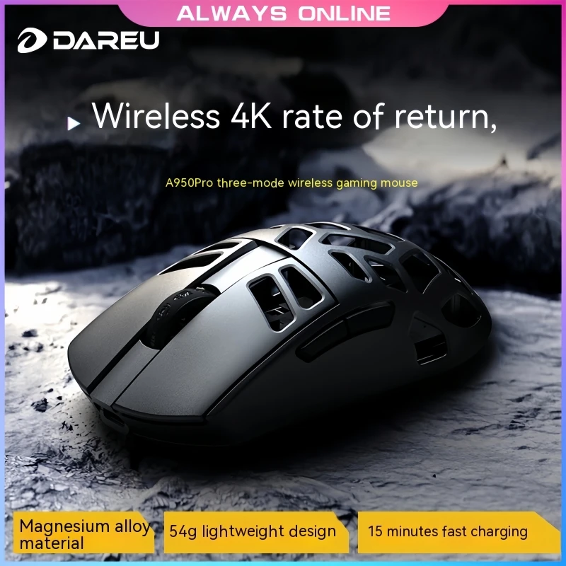 Dareu A950 Pro Al-mg 4k Three Mode Gaming Mouse Wired Bluetooth Wireless Paw3395 Quick Charge Lightweight For Pc Laptop Mac