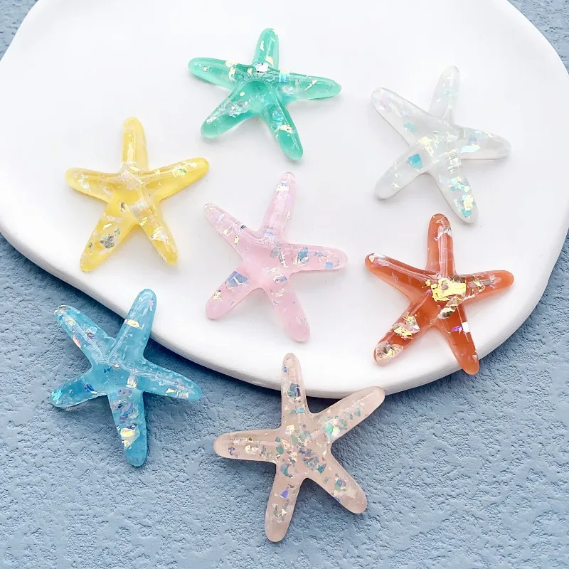 10pcs 40mm Starfish Flat Back Resin Cabochons Acrylic Patch Diy Phone Case Shoes Hair Clip Jewelry Decoration Crafts Accessories - view 5