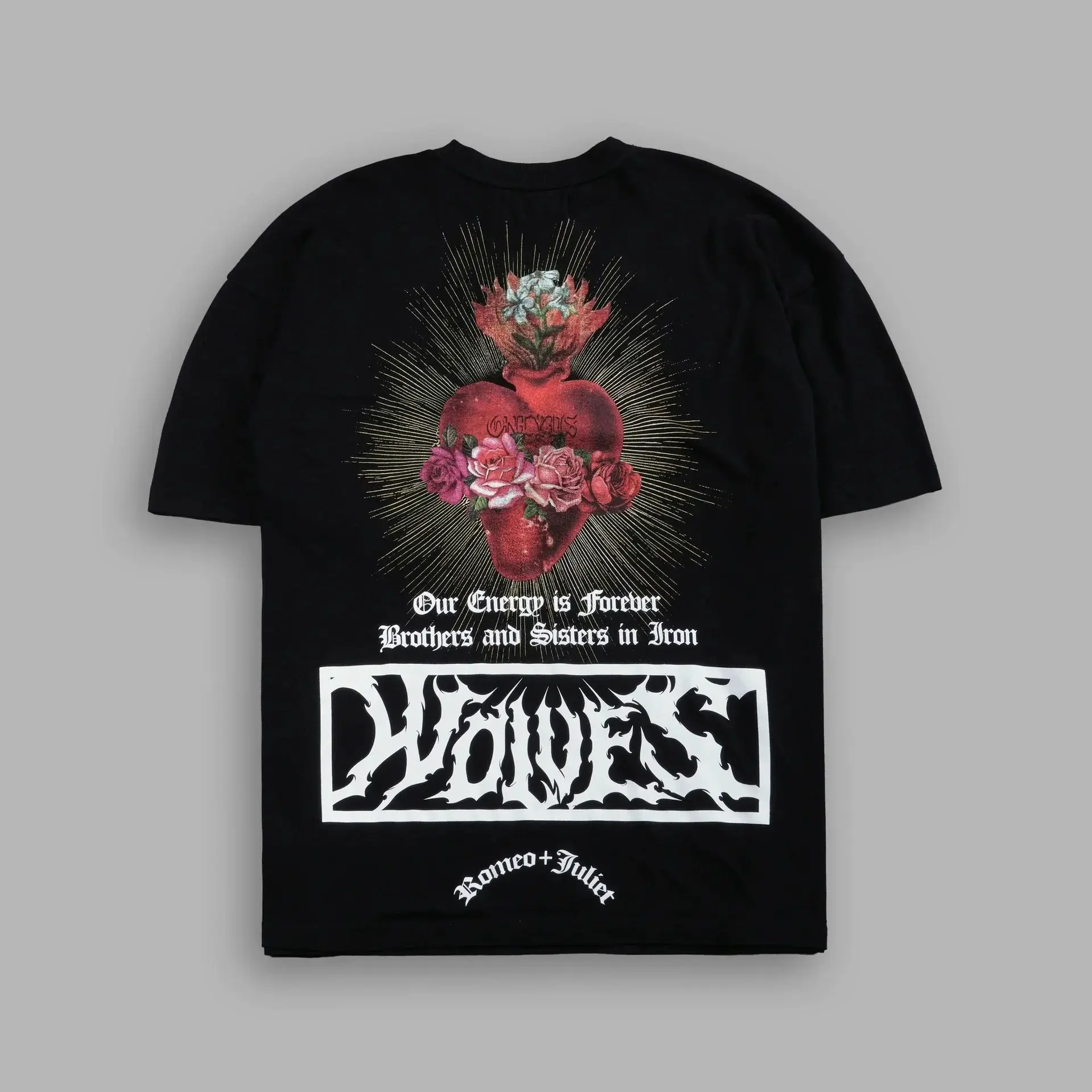 WOLVES CLUB Co-branded Classic Men Women T-shirt ROSE HEART Print Shirts Streetwear Tee Cotton Oversized Y2k Hip Hop US SIZE