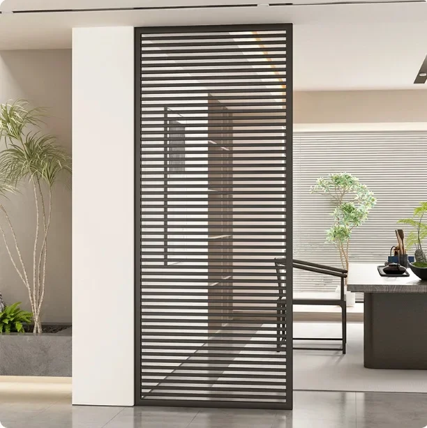 Wabi-sabi cross grid screen office stainless steel grille living room entrance modern minimalist wrought iron partition
