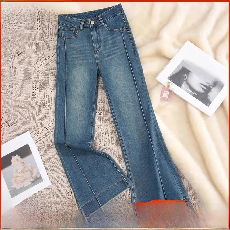 

High Waist Loose Women's Jeans Flared Pants Retro Faion Design Casual Blue Denim Straight Leg Trousers Spring 2025 Trend