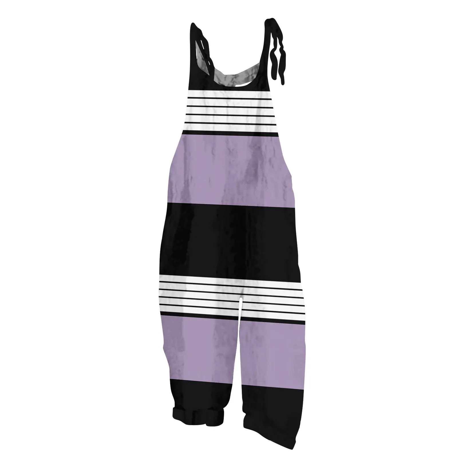 Women's Vintage Loose Cotton Linen Jumpsuit Striped U Neck Sleeveless Pocket Overalls Pants Retro Casual Plus Size Jumpsuit