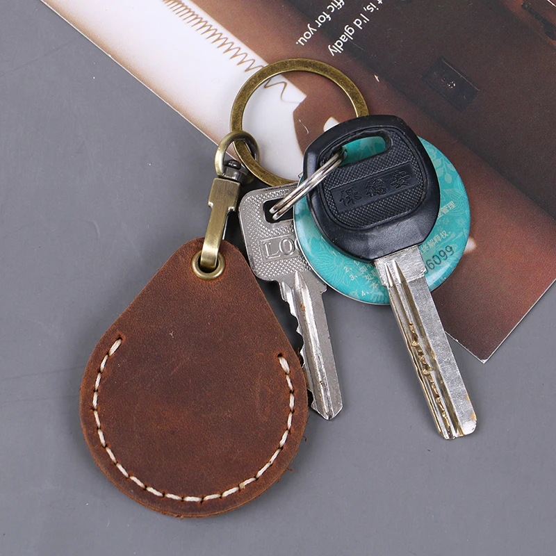 1PC Vintage PU Leather Keychain Protective Case Door Lock Access Control Tags Card Bag Key Tag Ring