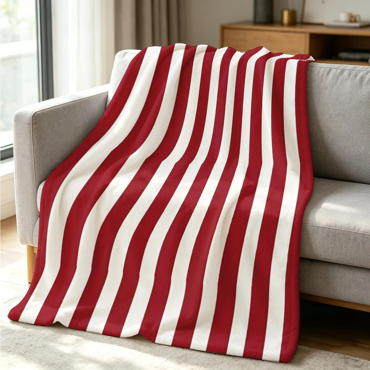 Red Lines Flannel Blanket Warm Soft Halloween Christmas Couch Warm Cozy Decorative Decor Gift for All Season