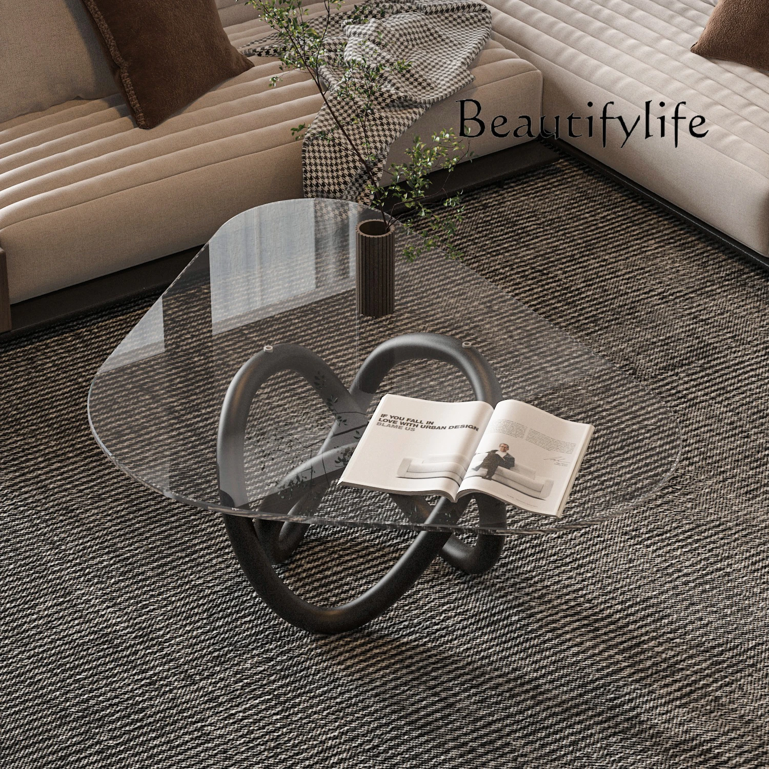 Simple coffee table special-shaped designer creative solid wood special-shaped tea table light luxury retro glass tea table