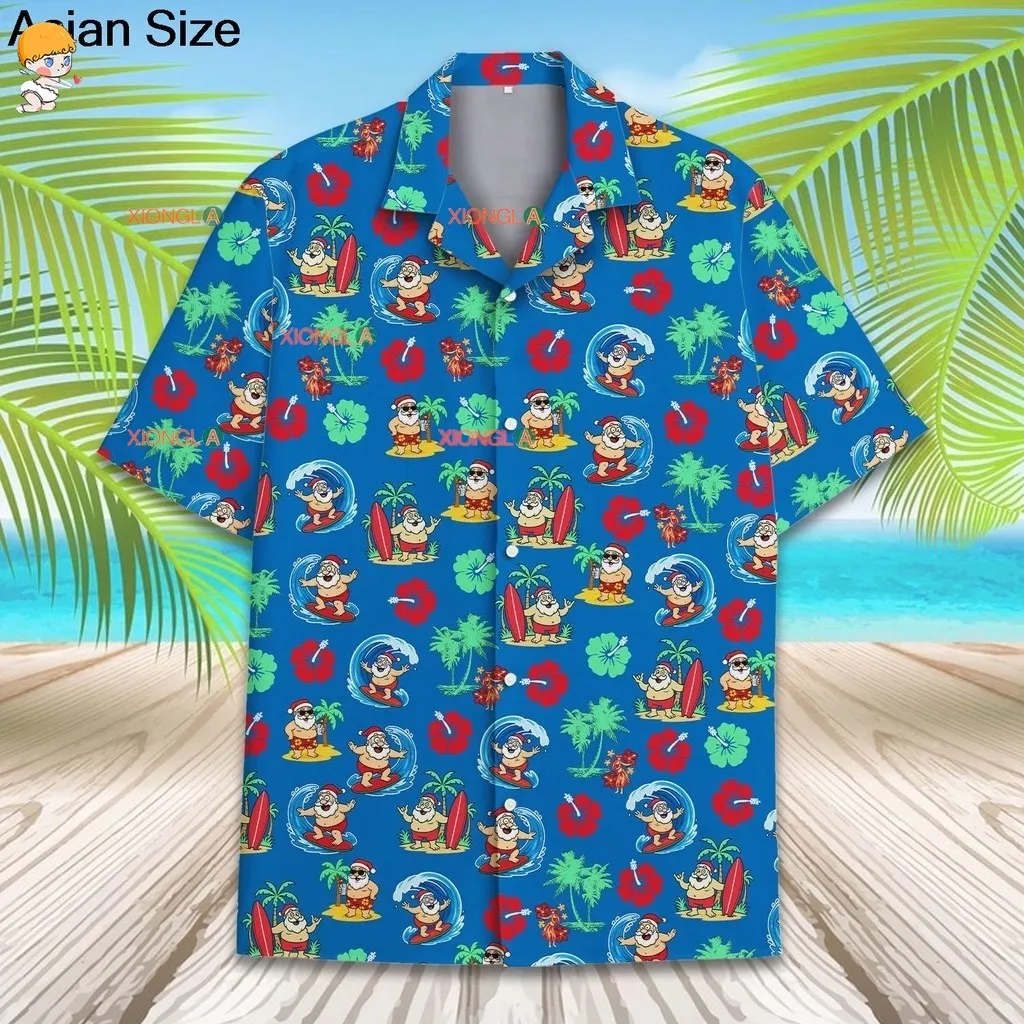 Nieuwe Kerstkleding Heren Strandshirt Korte Mouw Tops 3D Kerstman Grafische Mannelijke En Vrouwen Hip Hop Hawaiiaanse Zomer Tee ‌