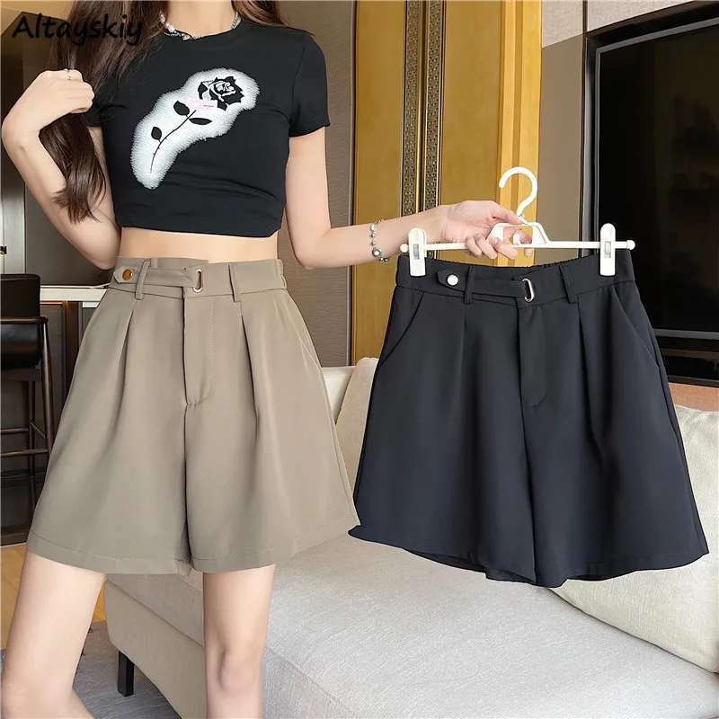 

Wide Leg Shorts Women Cargo High Waist Loose Cool Streetwear Fashion Chic OL Ulzzang Summer New Basic Cozy All-match Minimalist