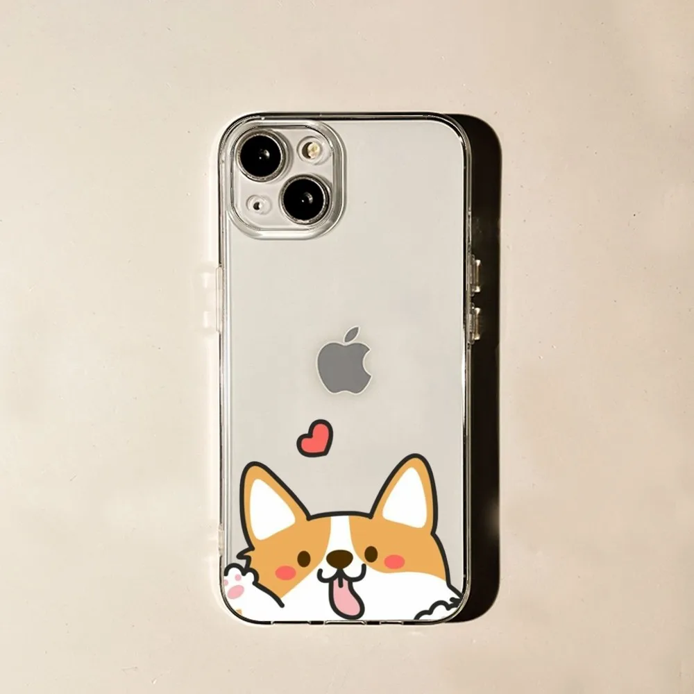 Cartoon Koki Corgi Dog Phone Case For iPhone 16,15,14,13,12,11 Plus,Pro,Max,XR,XS,X,7,8 Plus,SE,Mini Transparent Silicone Soft