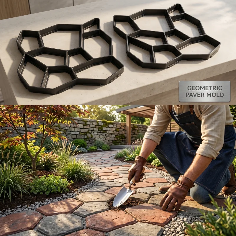 35cm Irregular Stone Pavement Mold, DIY Concrete Paver for Garden Walkway, Reusable Cement Stepping Stone Form