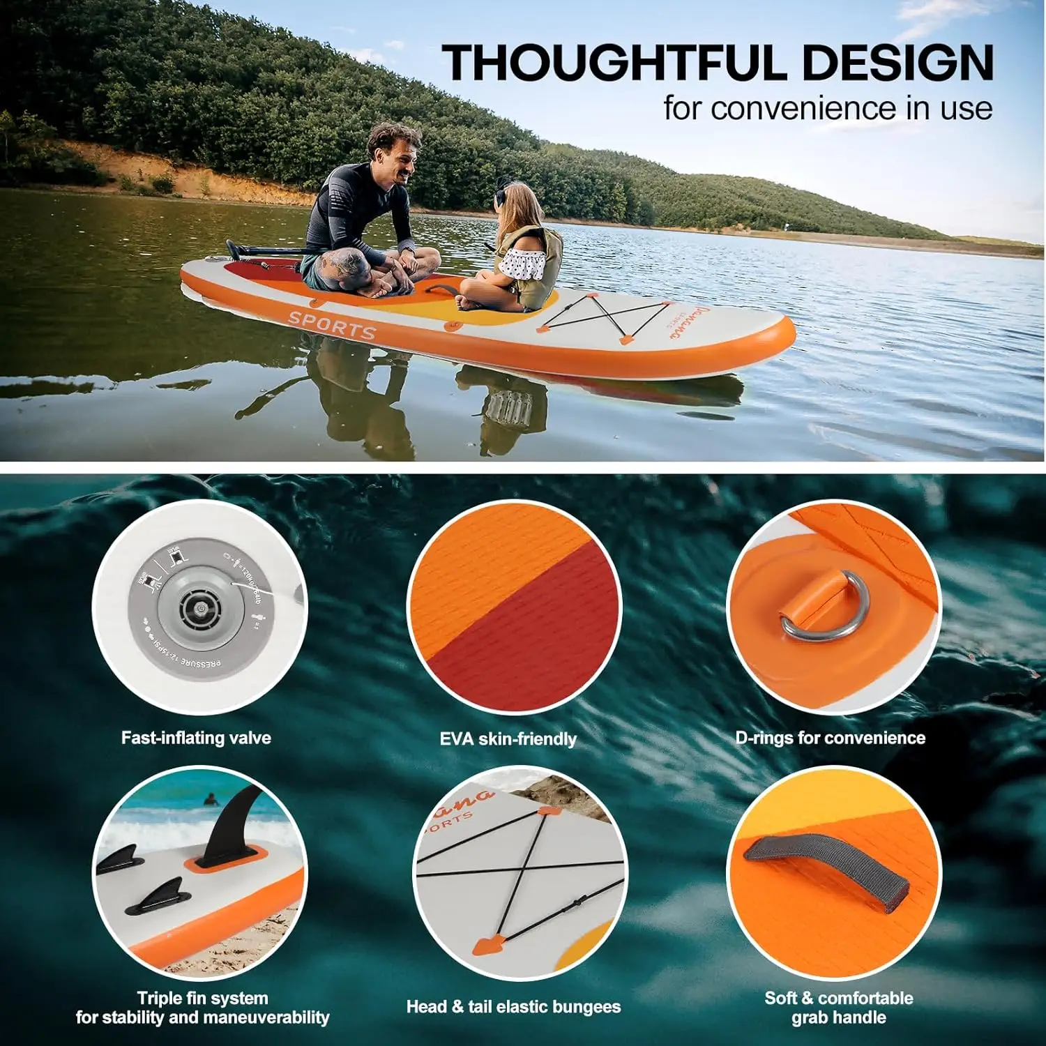 Inflável stand up paddle board, ultra-leve, premium sup board kit de acessórios, mão ajustável, 10 "x 30" x 6"