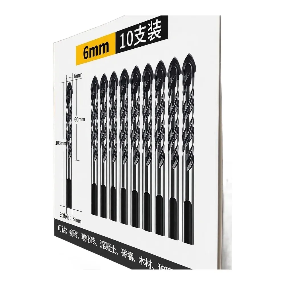 10pcs 6mm Triangular Drill Bit 18 To 12 High-Quality Masonry Drill Bit Set For Glass Cement Wood Brick Travertine Hard Plastic