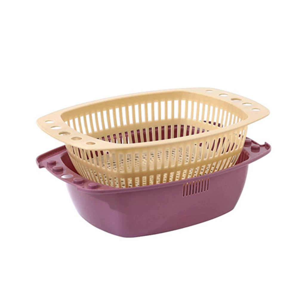 

2Pcs DrainBasket DoubleLayer VegetableWashing Double-Layer Drain Basket Basin Storage FoodGrade Plastic KitchenHelper