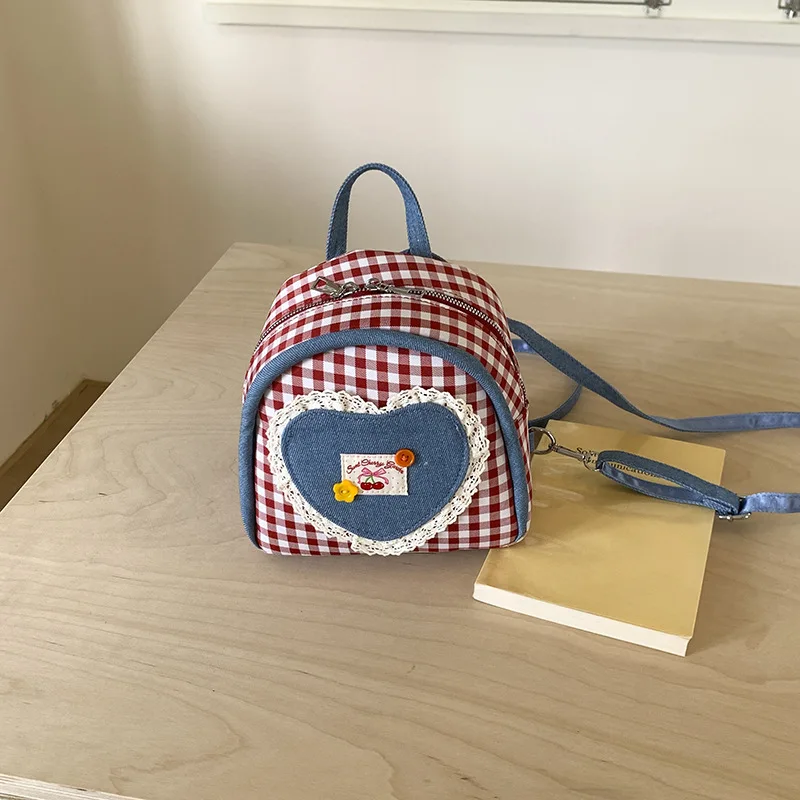 Рюкзак в корейском стиле в свежем клетку — повседневная сумка для школьниц в консервативном стиле |   Новая джинсовая сумка через плечо с дизайном Love Heart для прогулок