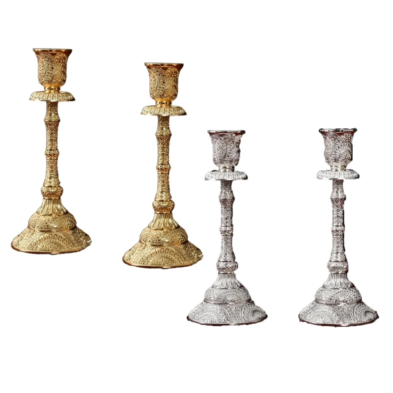 for Creative 2 Pieces Metal Taper Holders Brass Pillar Candlestick Ornament for Table Tea Room Hotel Yoga Room 203C