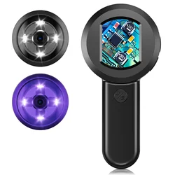 RIEVBCAU Digital Microscope 100X Coin Microscope with 2-inch Screen  Magnifying Glass with Light （White & UV）Windows Compatible