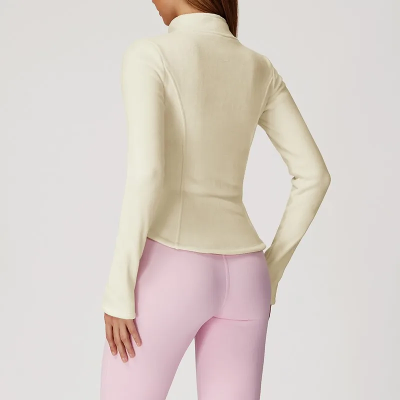 Chaqueta deportiva de lana de invierno para mujer, abrigo de Yoga de manga larga con cremallera, Top cálido para gimnasio, ropa deportiva para correr y entrenar para ciclismo