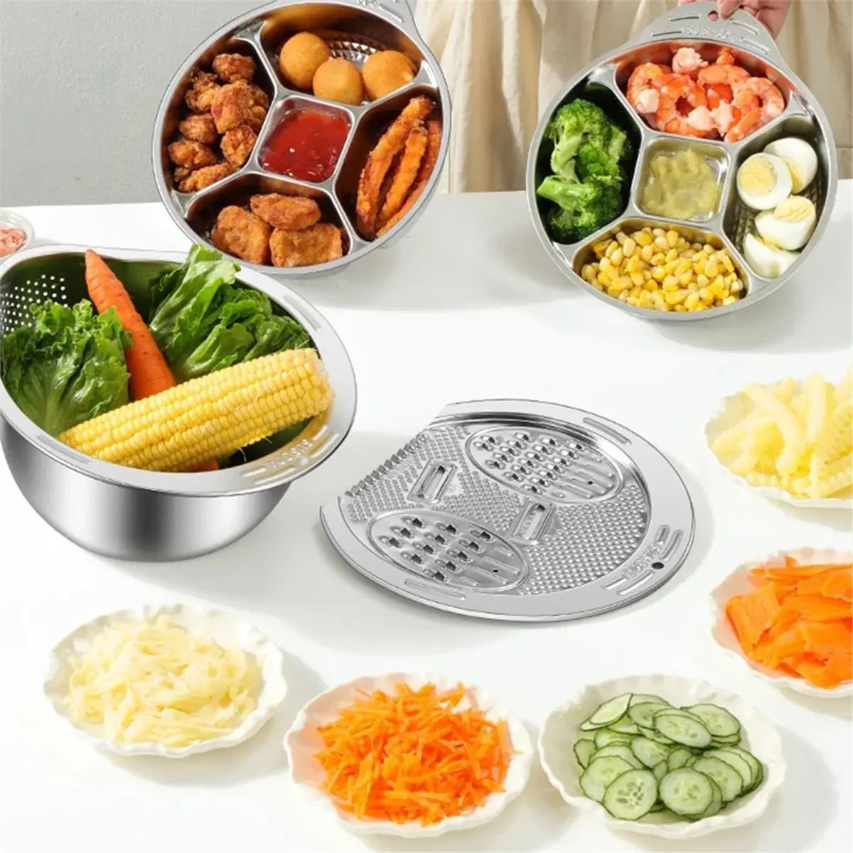 304 Stainless Steel Multi-Use Colander Ideal for Rice Fruits Salads Space-Efficient and Easy to Clean