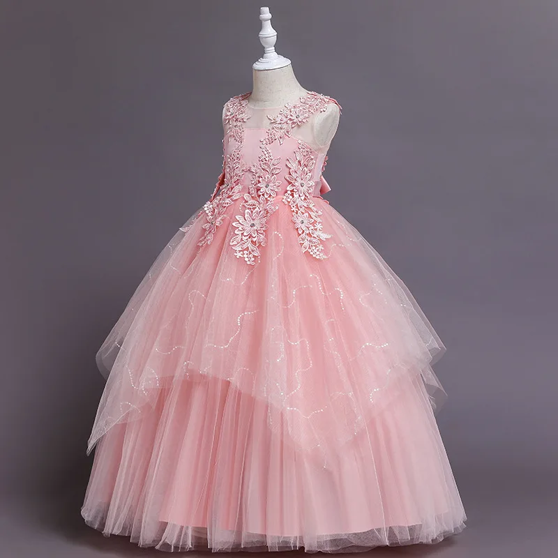 Fashion New Flower Girl Dresses for Weddings Lace Sleeveless Bridesmaid Dresses Summer Children Girls Evening Dresses 3-15 Years
