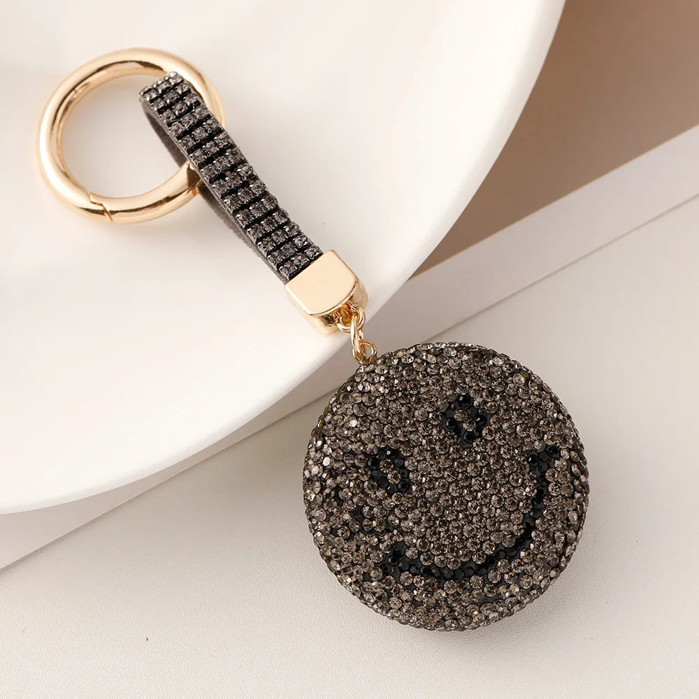 Korean Version of Cute Rhinestone Smile Keychains Happy Personality Car Keyrings Women Bag Charm Pendant Fashion Key Chain Rings