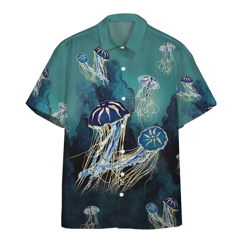 New Men\'s Shirts Short Sleeve Jellyfish Pattern Hawaiian Shirt For Men Tops 3d Printed Summer Holidays Breathable Men\'s Clothing