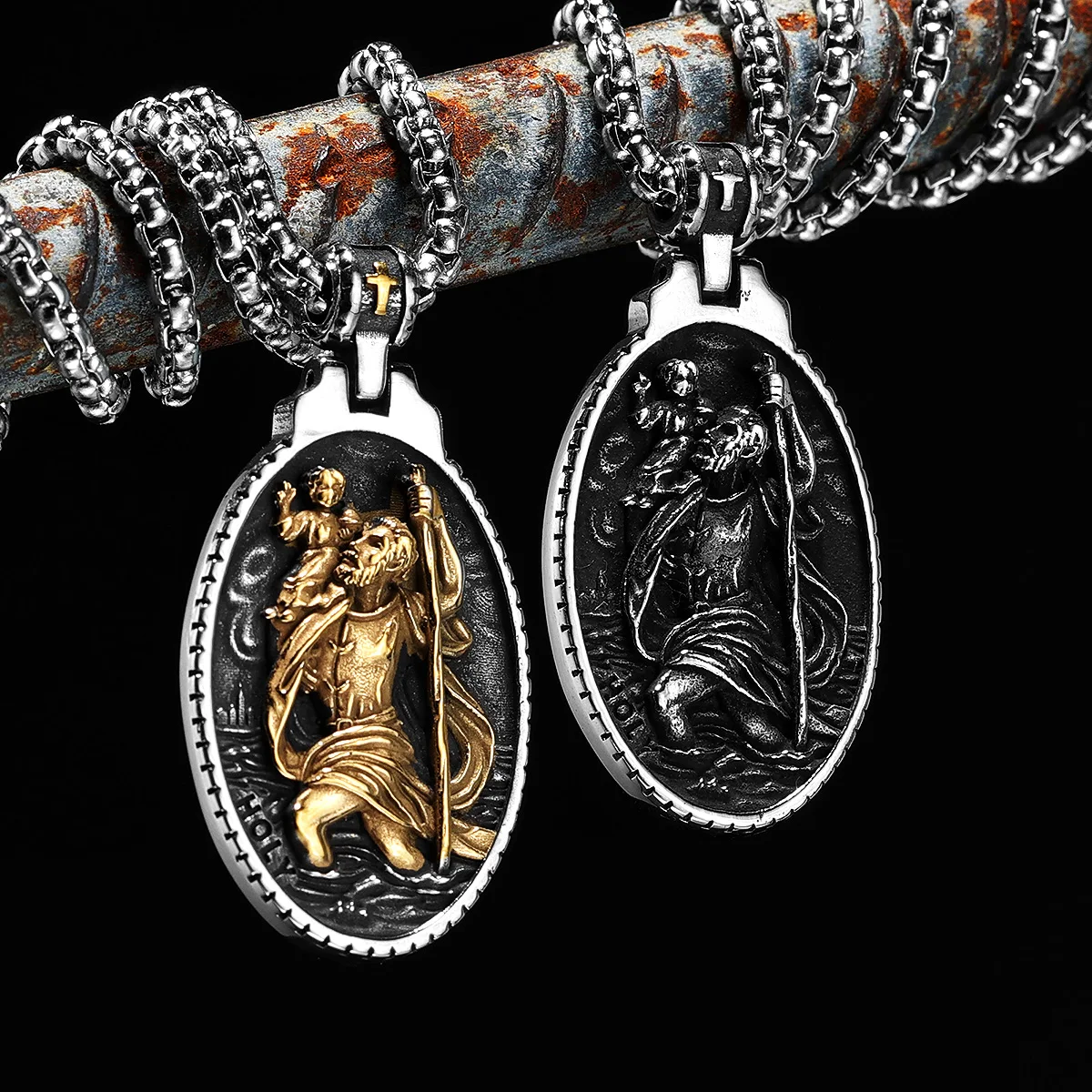 St Christopher Men Necklace 316L Stainless Steel Chain Pendant Traveler Amulet Prayer Hip Hop for Male Jewelry Gift Dropshipping